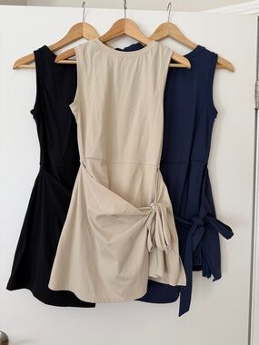 3 Pack Sleeveless Tie-Waist Skort Dress in Beige, Navy and Black Large